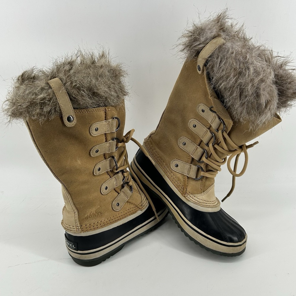 Sorel Joan Of Arctic Boots Womens 7.5 Khaki Waterproof‎ Fur Snow Winter Gorpcore